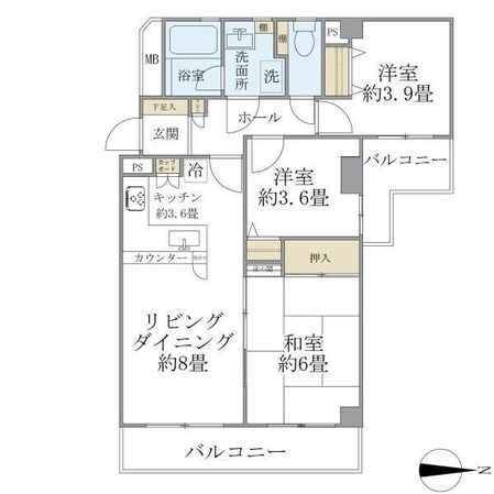 東建ニューハイツ港南中央の物件間取画像